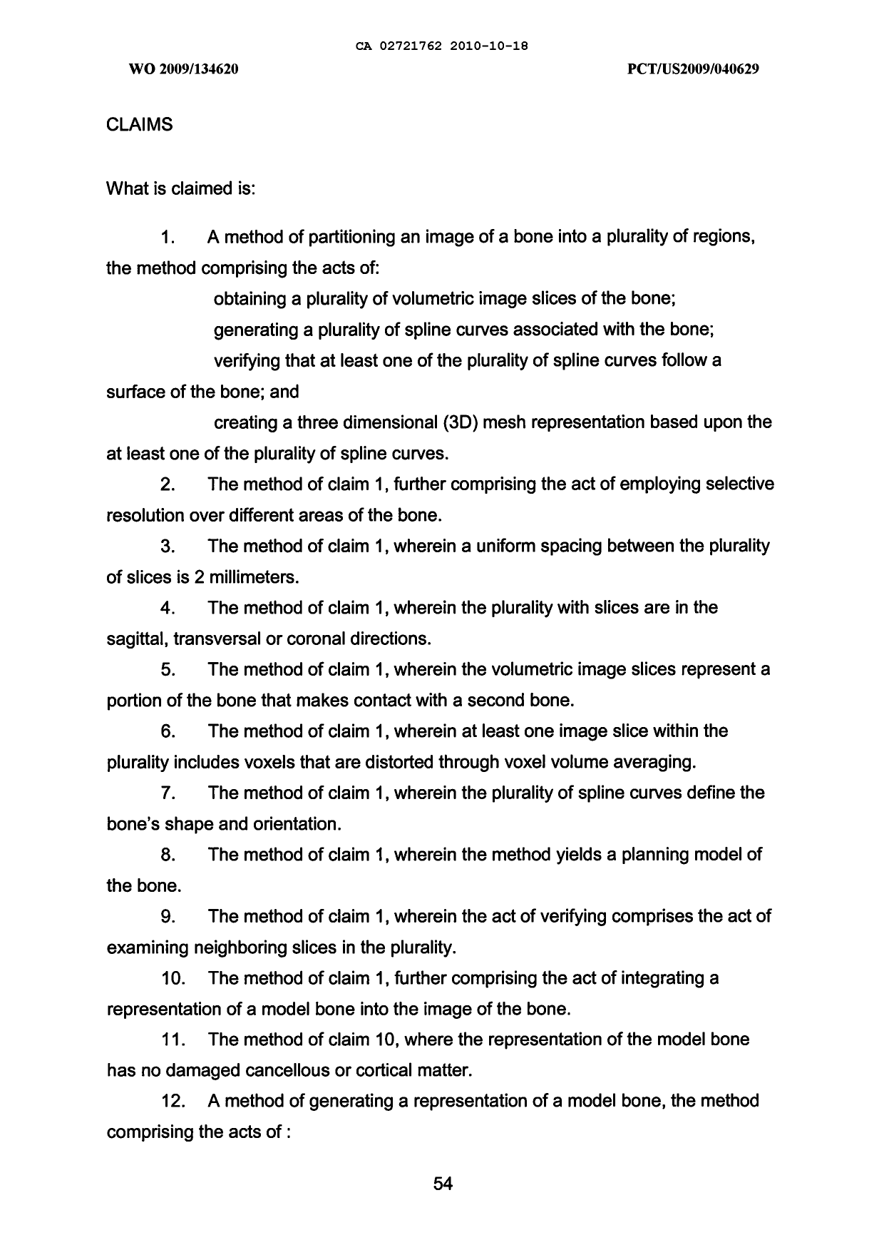 Document de brevet canadien 2721762. Revendications 20091218. Image 1 de 8