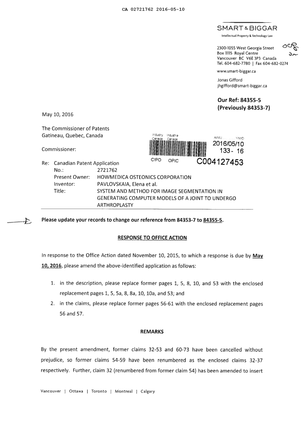Canadian Patent Document 2721762. Prosecution-Amendment 20151210. Image 1 of 14