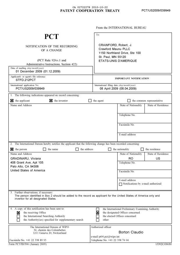 Document de brevet canadien 2722278. PCT 20101022. Image 1 de 13
