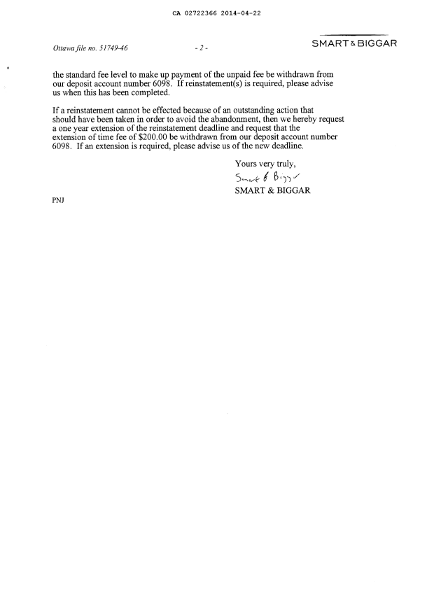 Canadian Patent Document 2722366. Prosecution-Amendment 20140422. Image 2 of 2