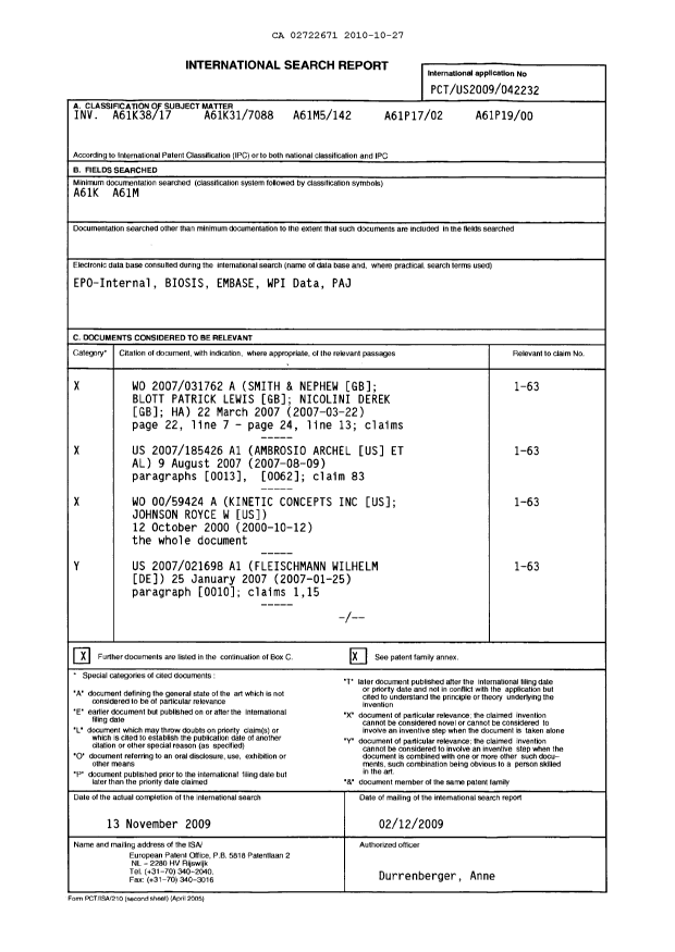 Document de brevet canadien 2722671. PCT 20101027. Image 1 de 10