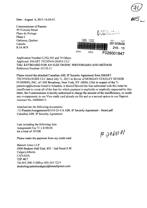 Document de brevet canadien 2722824. Cession 20130806. Image 1 de 18