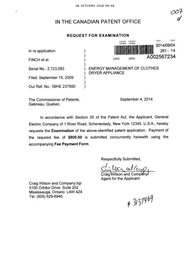 Canadian Patent Document 2723083. Prosecution-Amendment 20140904. Image 1 of 1