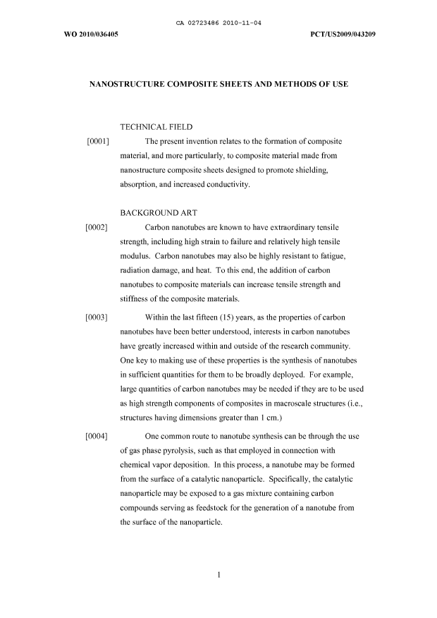 Document de brevet canadien 2723486. Description 20101104. Image 1 de 16