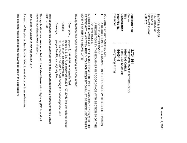 Document de brevet canadien 2724561. Poursuite-Amendment 20101201. Image 1 de 2