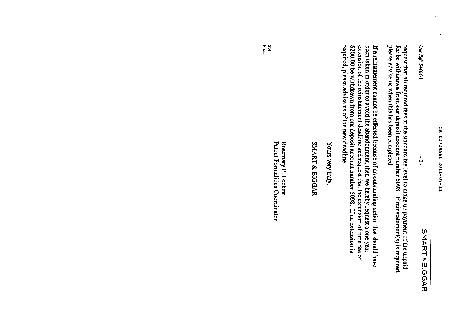 Document de brevet canadien 2724561. Cession 20101211. Image 2 de 7