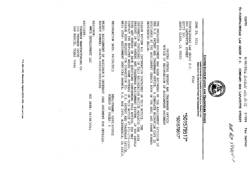 Document de brevet canadien 2724561. Cession 20101211. Image 3 de 7