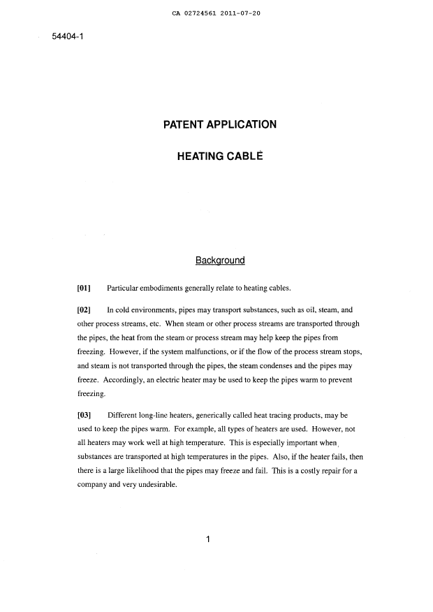 Document de brevet canadien 2724561. Description 20101220. Image 1 de 17