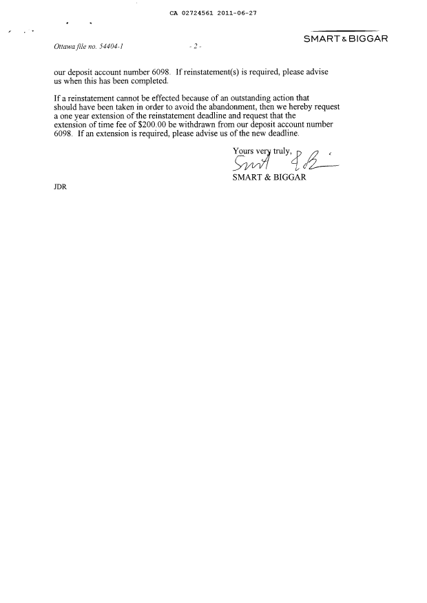 Document de brevet canadien 2724561. Poursuite-Amendment 20101227. Image 2 de 2