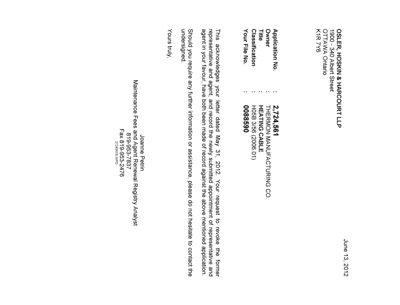 Canadian Patent Document 2724561. Correspondence 20111213. Image 1 of 1