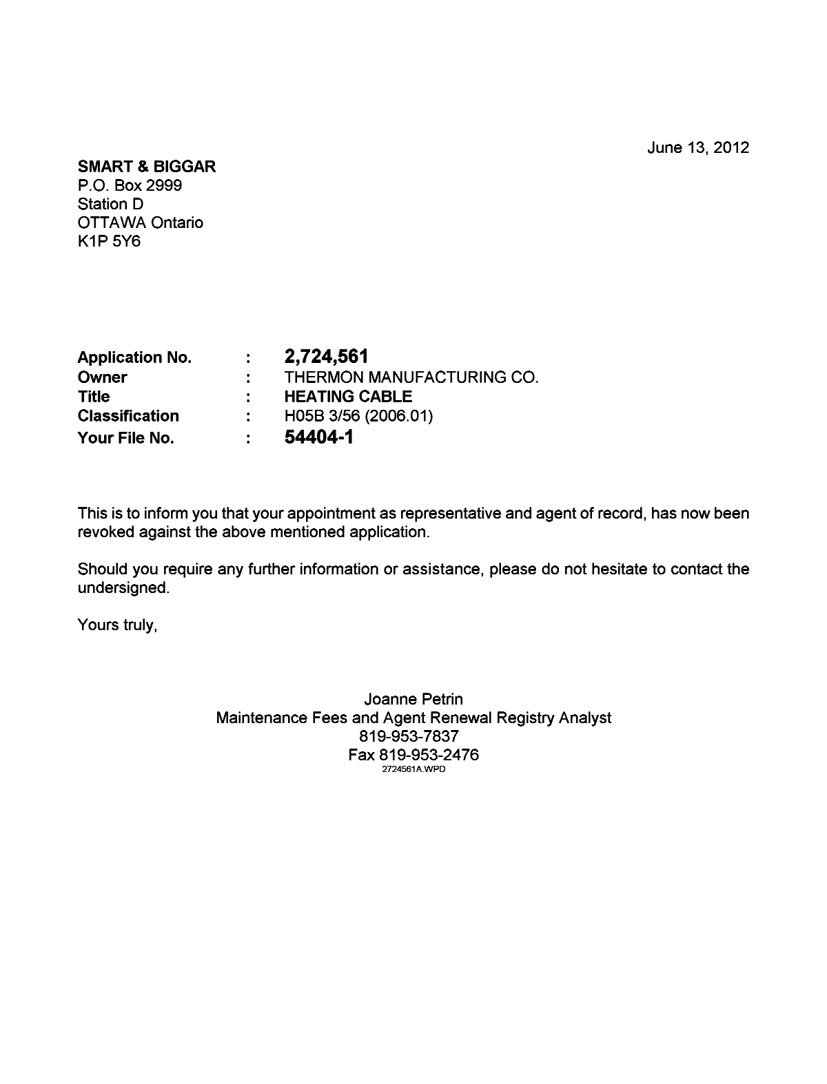 Canadian Patent Document 2724561. Correspondence 20111213. Image 1 of 1