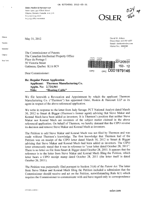 Document de brevet canadien 2724561. Correspondance 20111231. Image 1 de 5