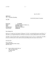 Document de brevet canadien 2724561. Correspondance 20121210. Image 1 de 1