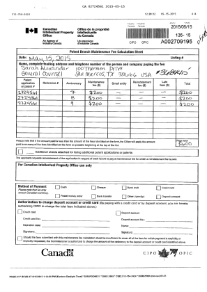 Document de brevet canadien 2724561. Taxes 20141215. Image 1 de 2