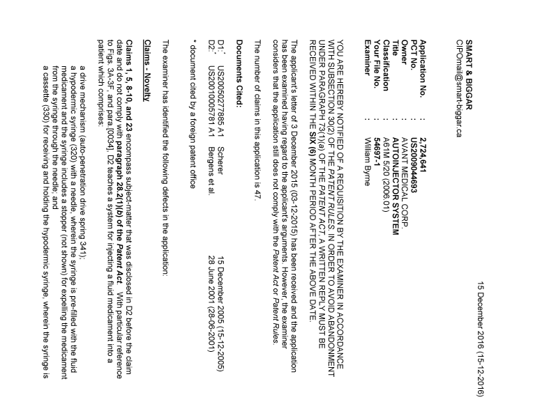 Document de brevet canadien 2724641. Poursuite-Amendment 20151215. Image 1 de 6