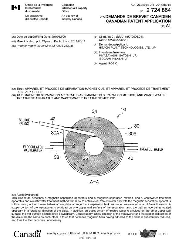 Document de brevet canadien 2724864. Page couverture 20101210. Image 1 de 1