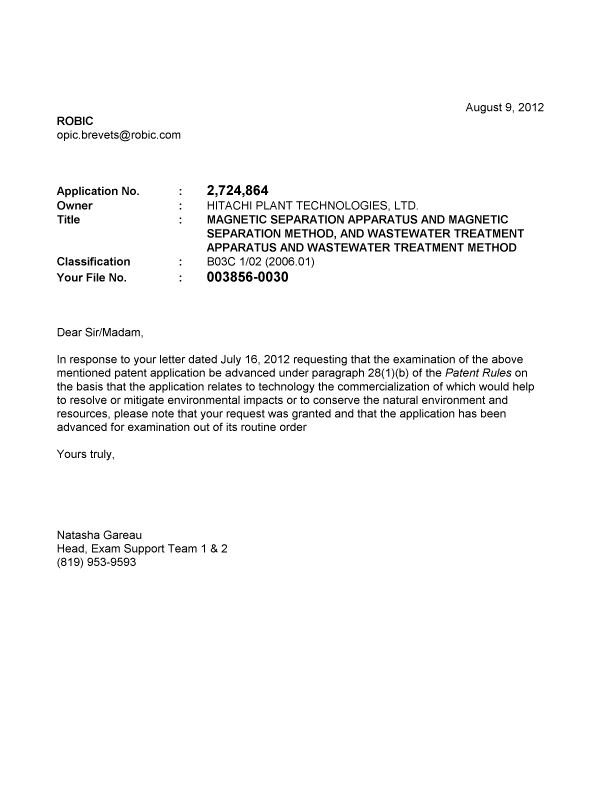 Canadian Patent Document 2724864. Prosecution-Amendment 20111209. Image 1 of 1