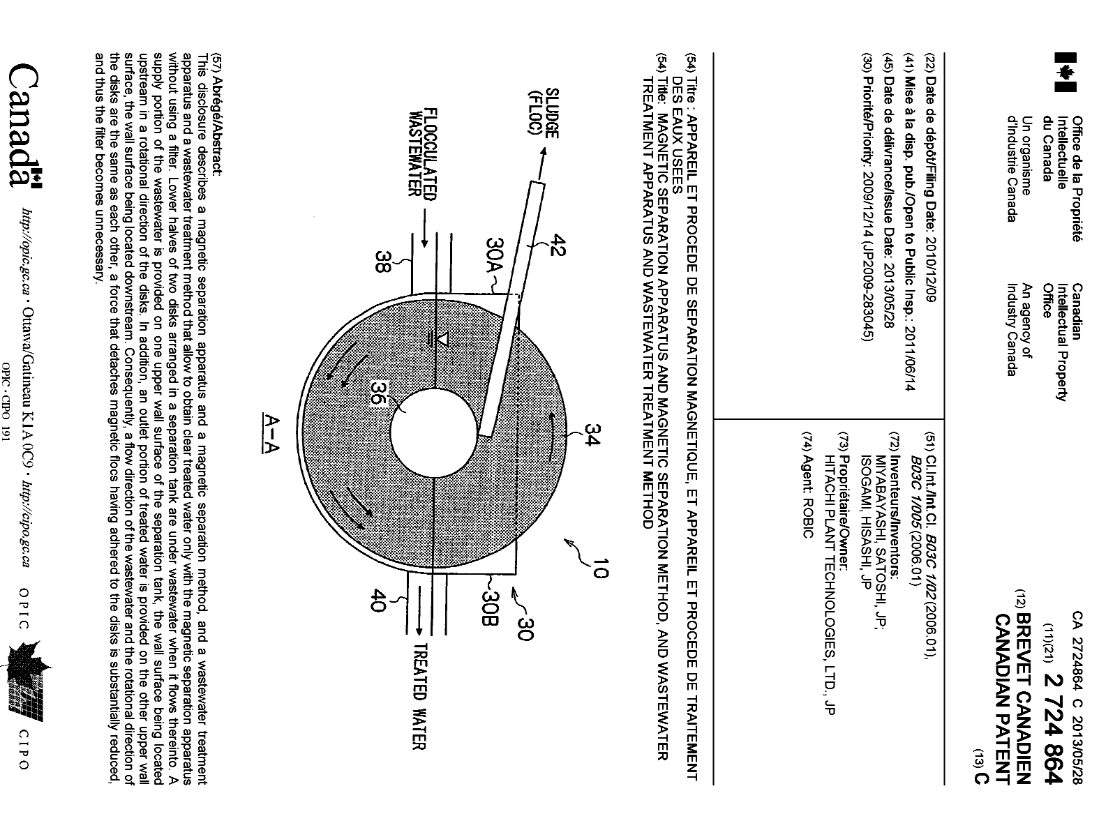 Document de brevet canadien 2724864. Page couverture 20121213. Image 1 de 1