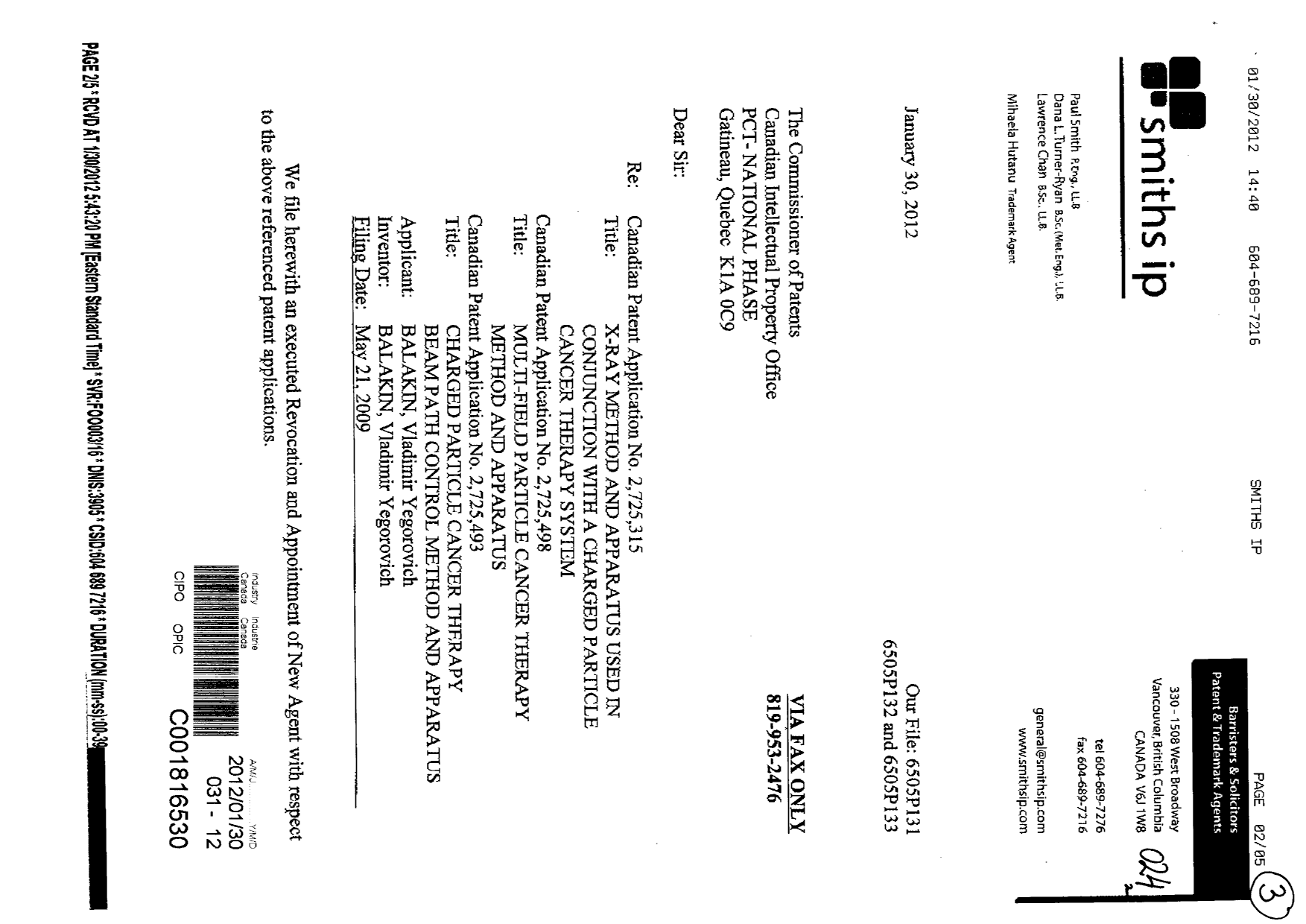 Canadian Patent Document 2725498. Correspondence 20111230. Image 1 of 5