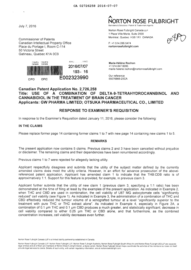 Document de brevet canadien 2726258. Poursuite-Amendment 20151207. Image 1 de 4