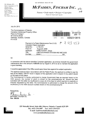 Document de brevet canadien 2726310. Taxes 20130724. Image 1 de 1
