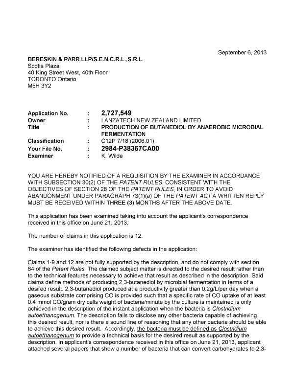 Document de brevet canadien 2727549. Poursuite-Amendment 20121206. Image 1 de 2