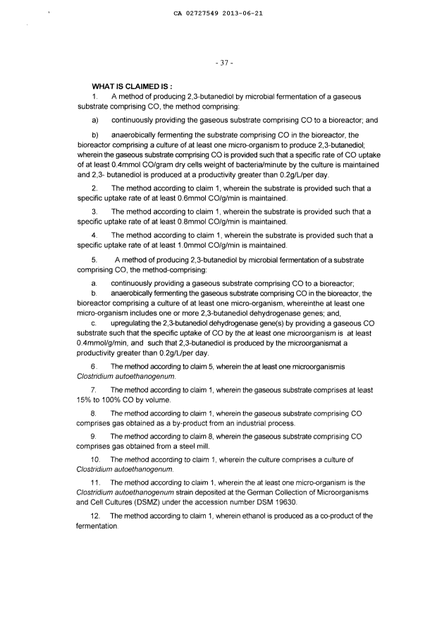 Document de brevet canadien 2727549. Revendications 20121221. Image 1 de 1