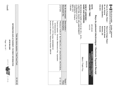 Document de brevet canadien 2727549. Taxes 20121223. Image 1 de 1