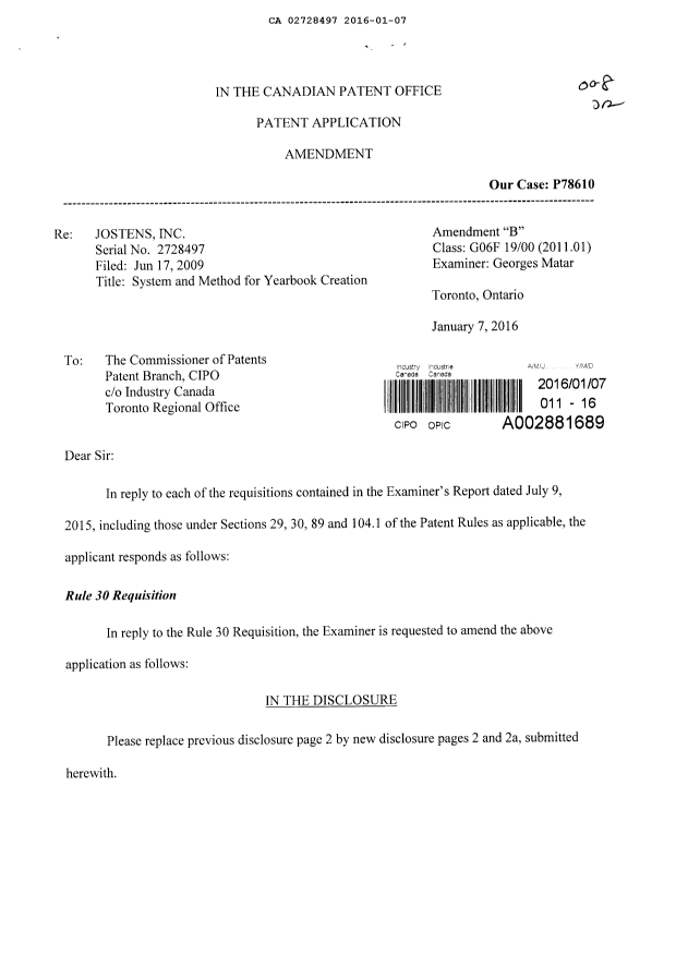 Canadian Patent Document 2728497. Prosecution-Amendment 20151207. Image 1 of 16