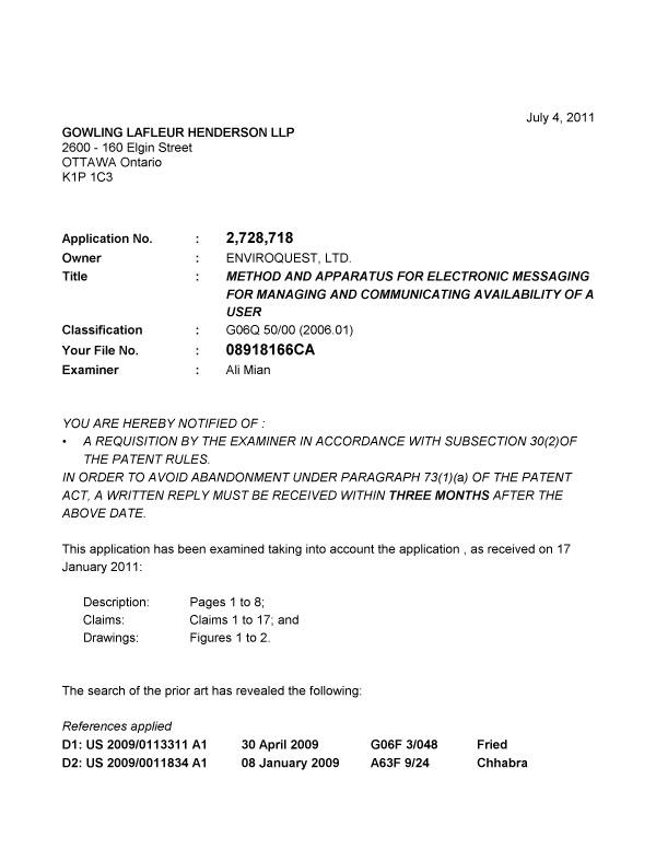 Canadian Patent Document 2728718. Prosecution-Amendment 20110704. Image 1 of 3