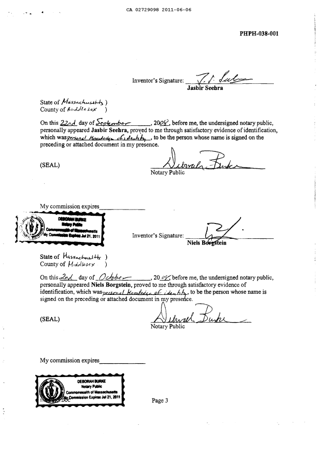 Document de brevet canadien 2729098. Cession 20101206. Image 7 de 7