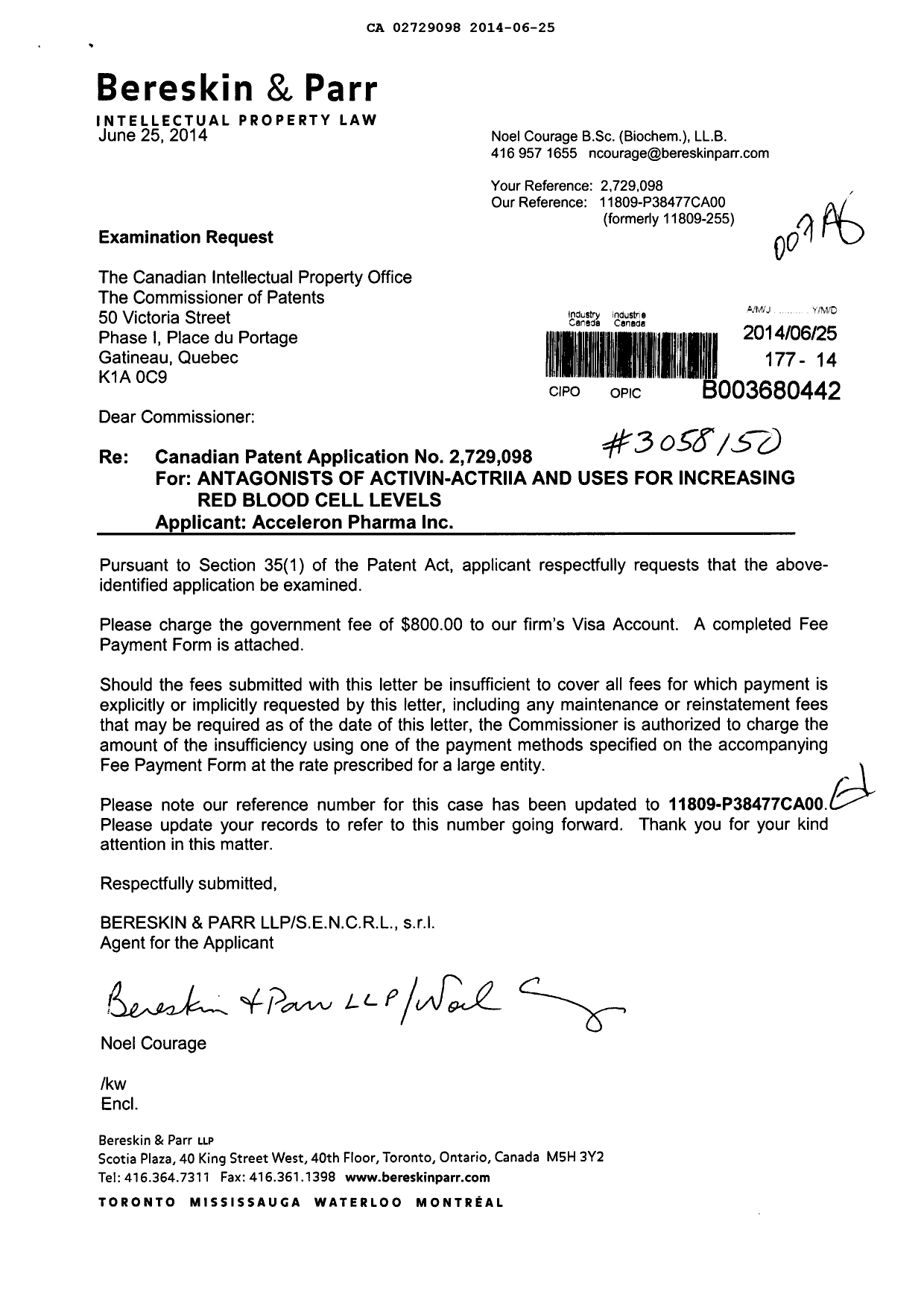 Canadian Patent Document 2729098. Prosecution-Amendment 20131225. Image 1 of 1