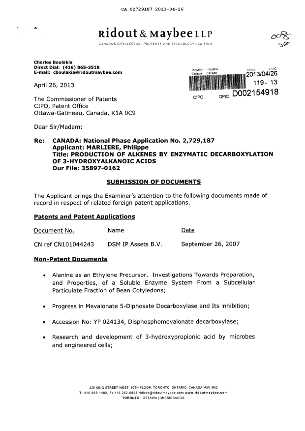 Canadian Patent Document 2729187. Prosecution-Amendment 20121226. Image 1 of 2