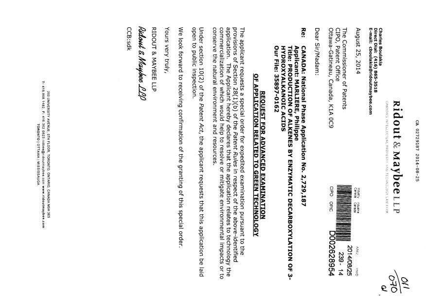 Canadian Patent Document 2729187. Prosecution-Amendment 20131225. Image 1 of 1