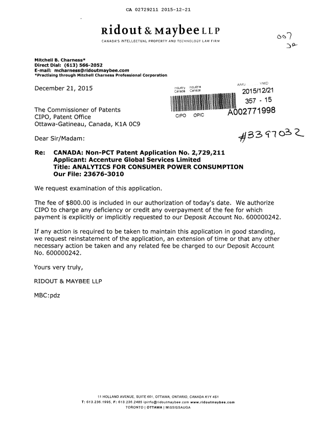 Canadian Patent Document 2729211. Prosecution-Amendment 20141221. Image 1 of 1