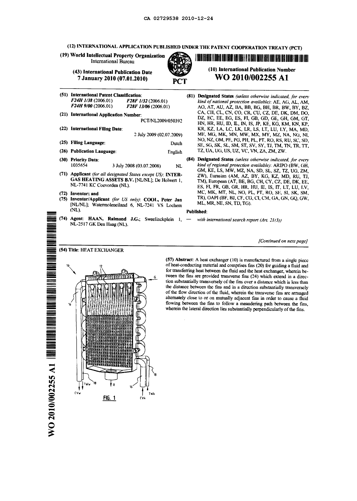 Canadian Patent Document 2729538. PCT 20101224. Image 1 of 13