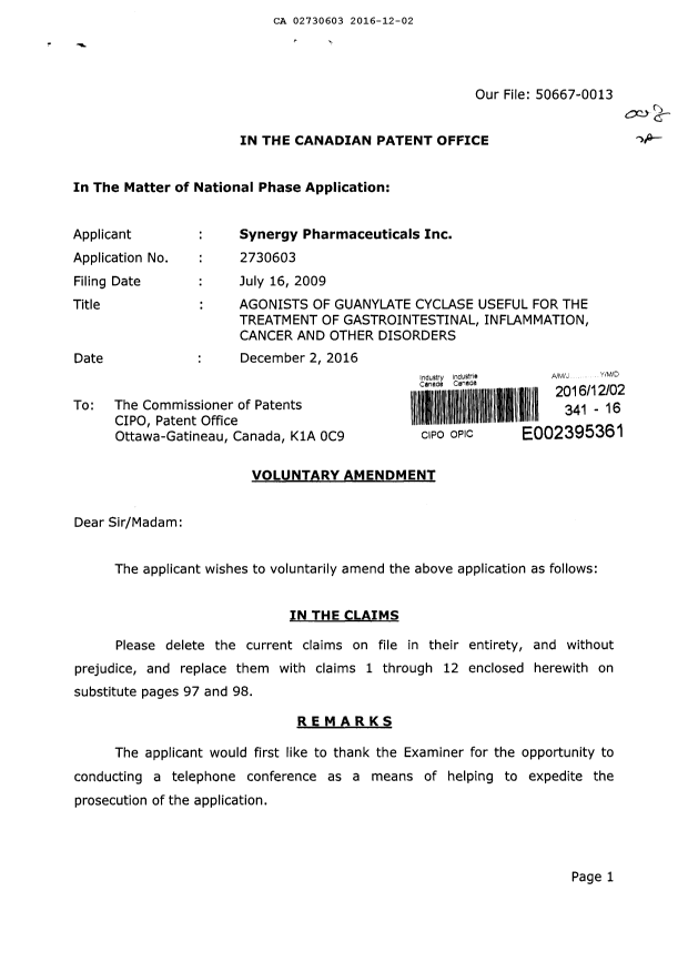 Document de brevet canadien 2730603. Poursuite-Amendment 20151202. Image 1 de 5