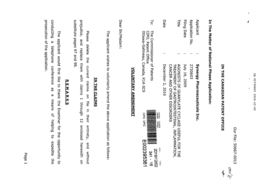 Canadian Patent Document 2730603. Prosecution-Amendment 20151202. Image 1 of 5