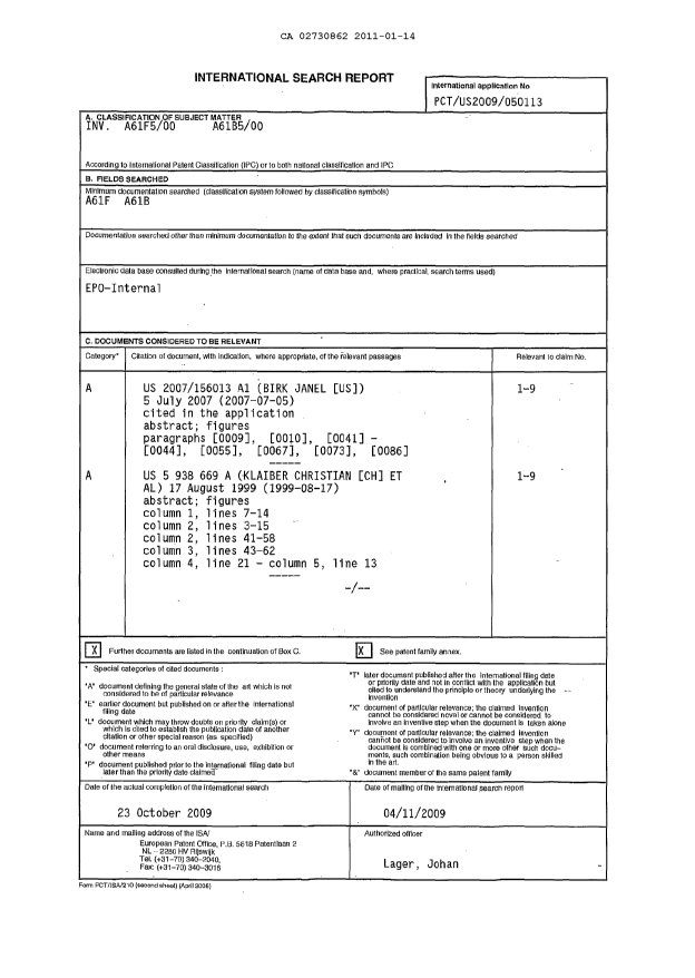 Document de brevet canadien 2730862. PCT 20110114. Image 1 de 11