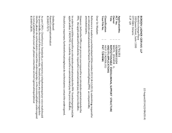 Document de brevet canadien 2731551. Correspondance 20140822. Image 1 de 1