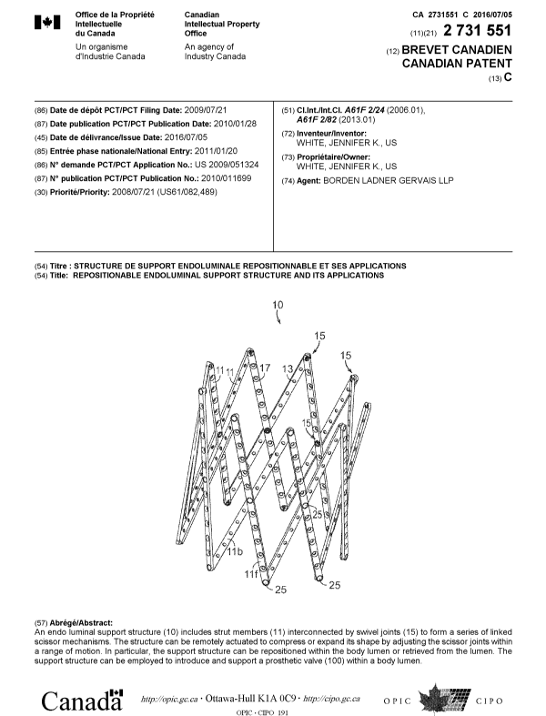 Document de brevet canadien 2731551. Page couverture 20160509. Image 1 de 1