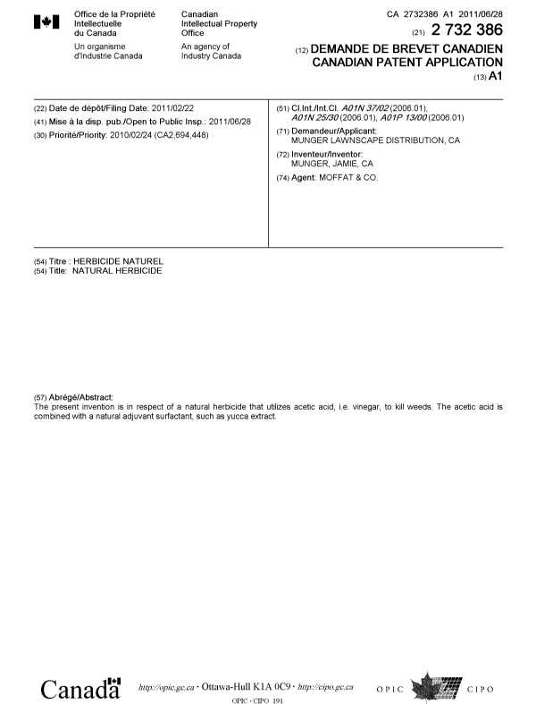 Document de brevet canadien 2732386. Page couverture 20101203. Image 1 de 1