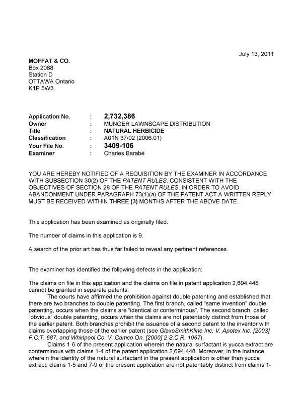 Canadian Patent Document 2732386. Prosecution-Amendment 20101213. Image 1 of 3