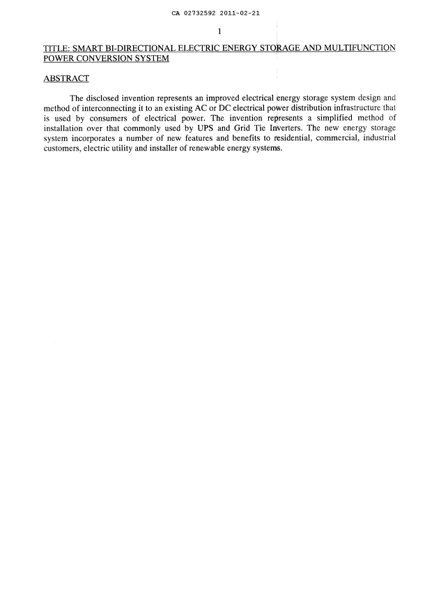 Document de brevet canadien 2732592. Abrégé 20101221. Image 1 de 1