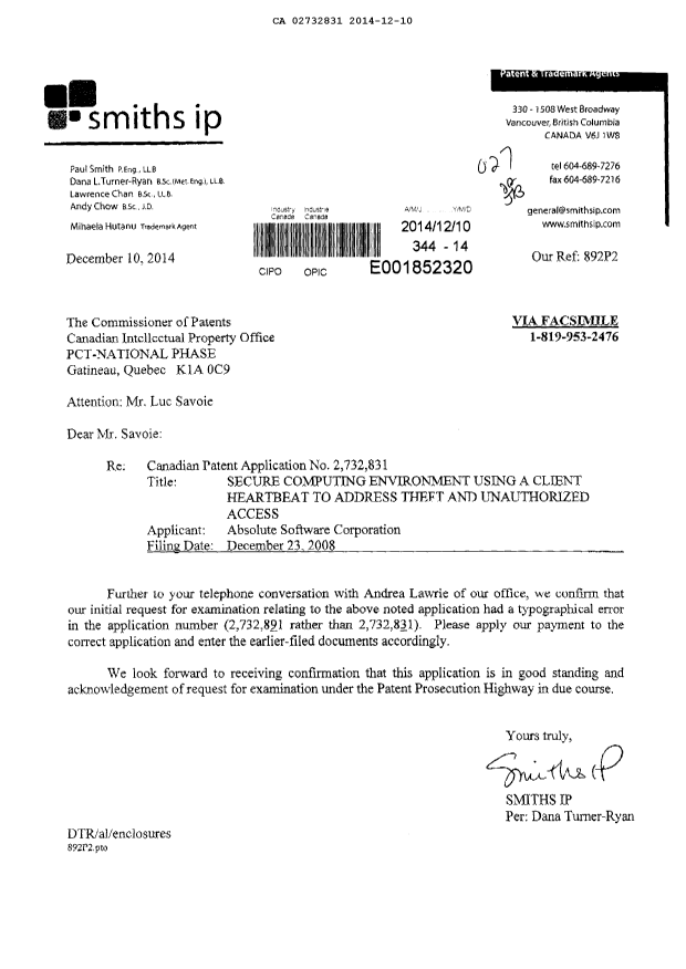 Canadian Patent Document 2732831. Prosecution-Amendment 20131210. Image 1 of 2