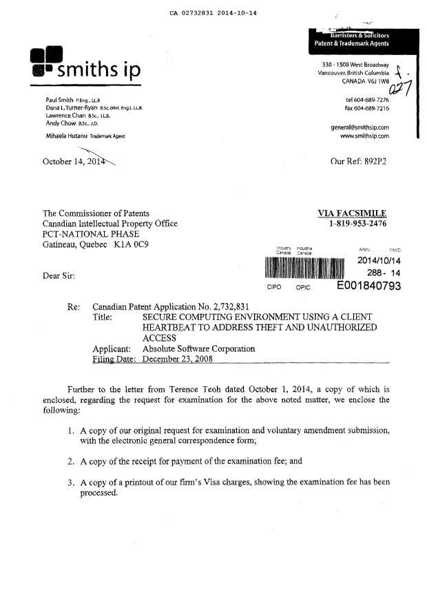Canadian Patent Document 2732831. Prosecution-Amendment 20131214. Image 1 of 15