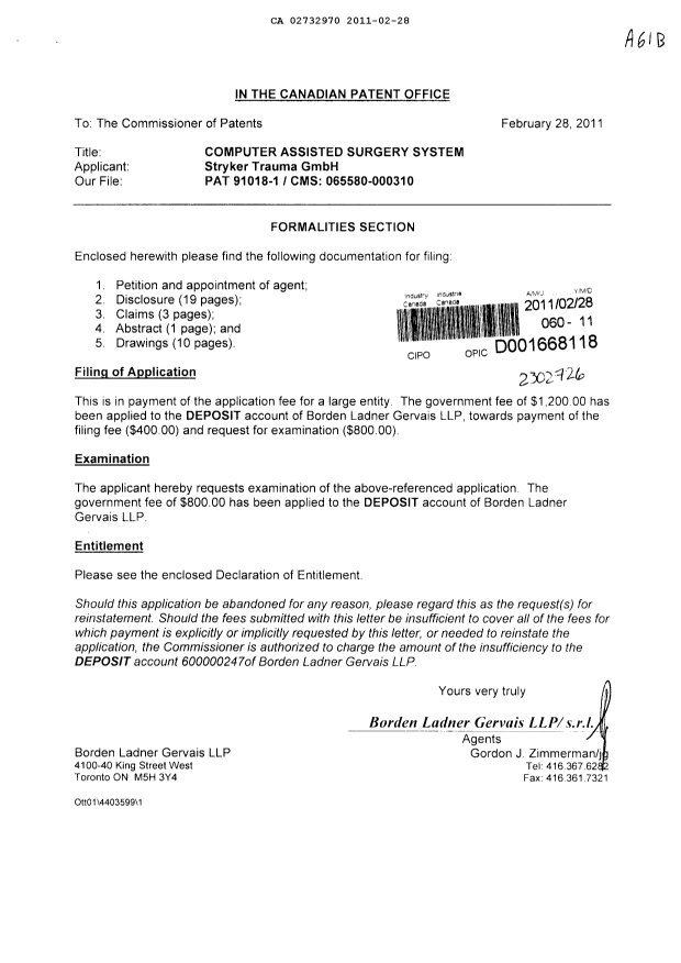 Canadian Patent Document 2732970. Assignment 20110228. Image 1 of 3