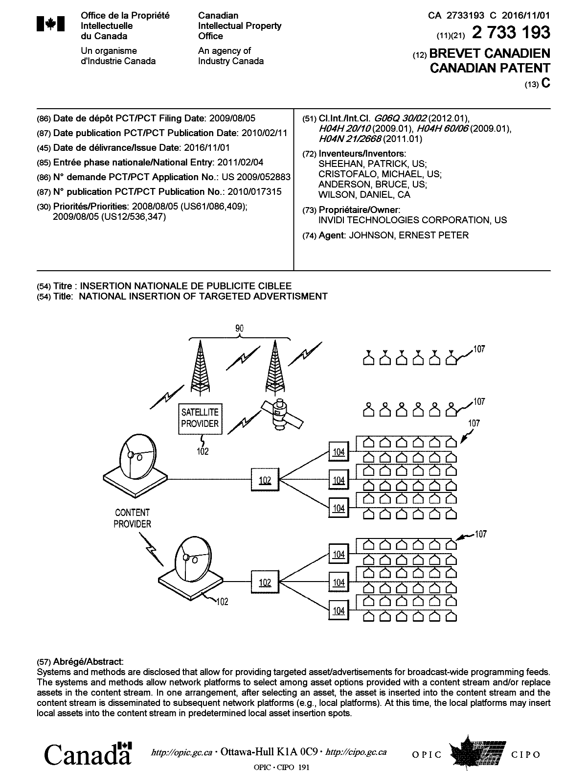 Document de brevet canadien 2733193. Page couverture 20151212. Image 1 de 1