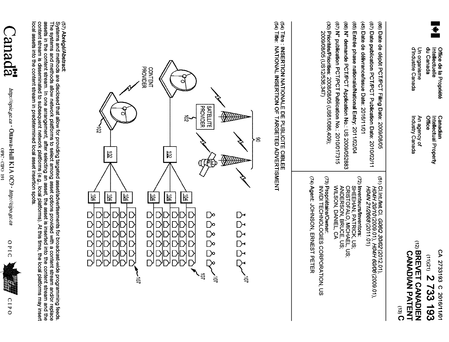 Canadian Patent Document 2733193. Cover Page 20151212. Image 1 of 1