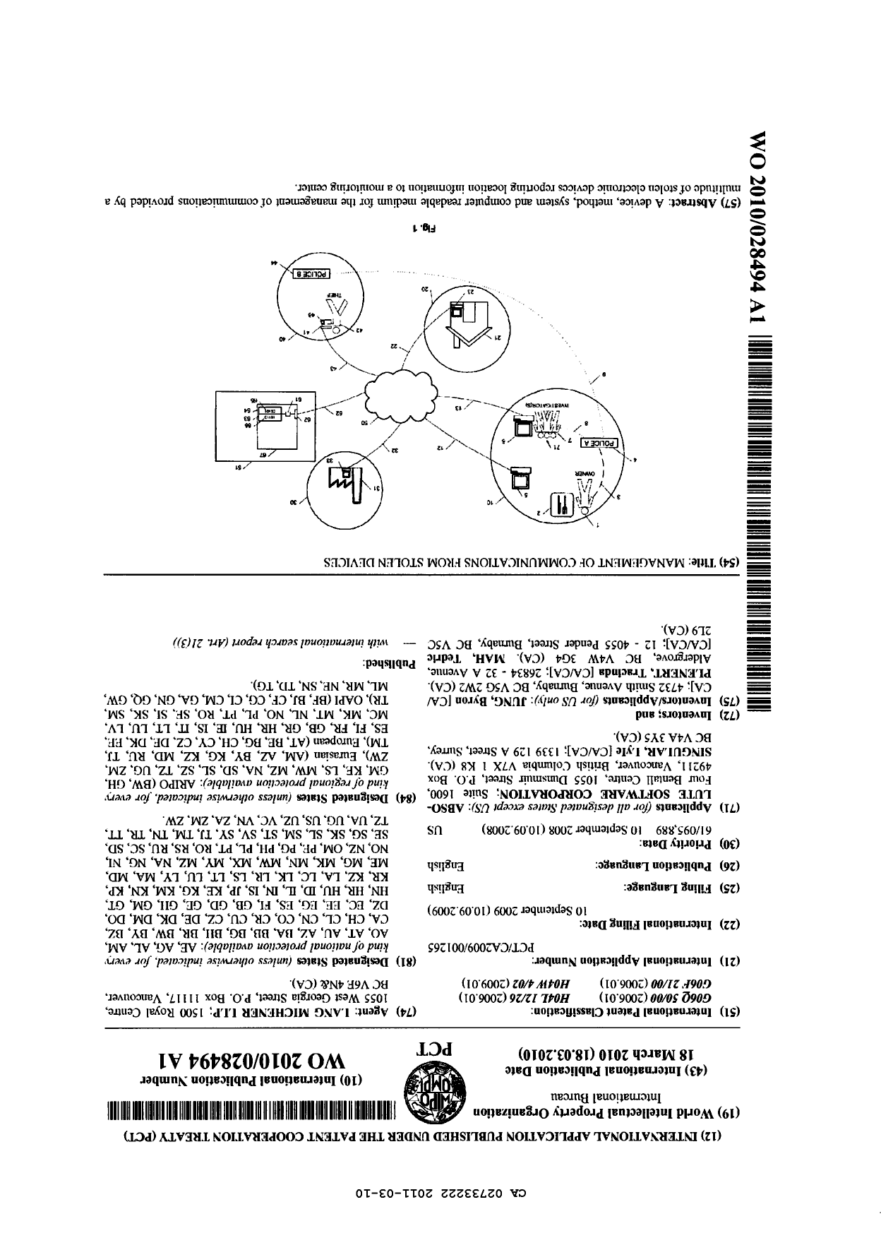 Canadian Patent Document 2733222. PCT 20101210. Image 1 of 9